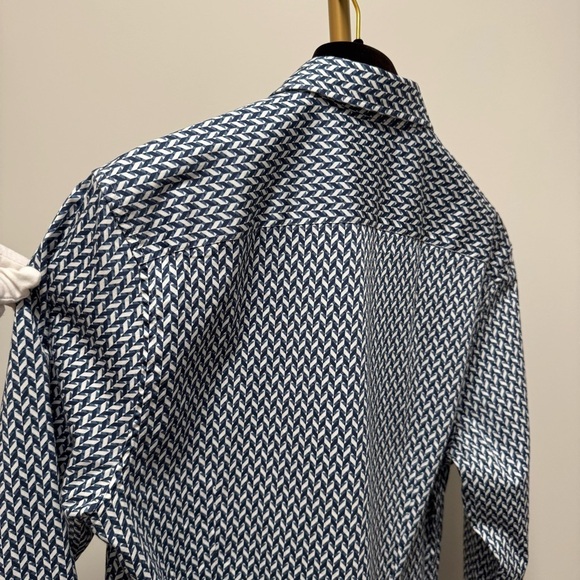 Ted Baker London Slim Fit Blue Geometric Print Shirt (Size 4 / L) - Picture 6 of 16